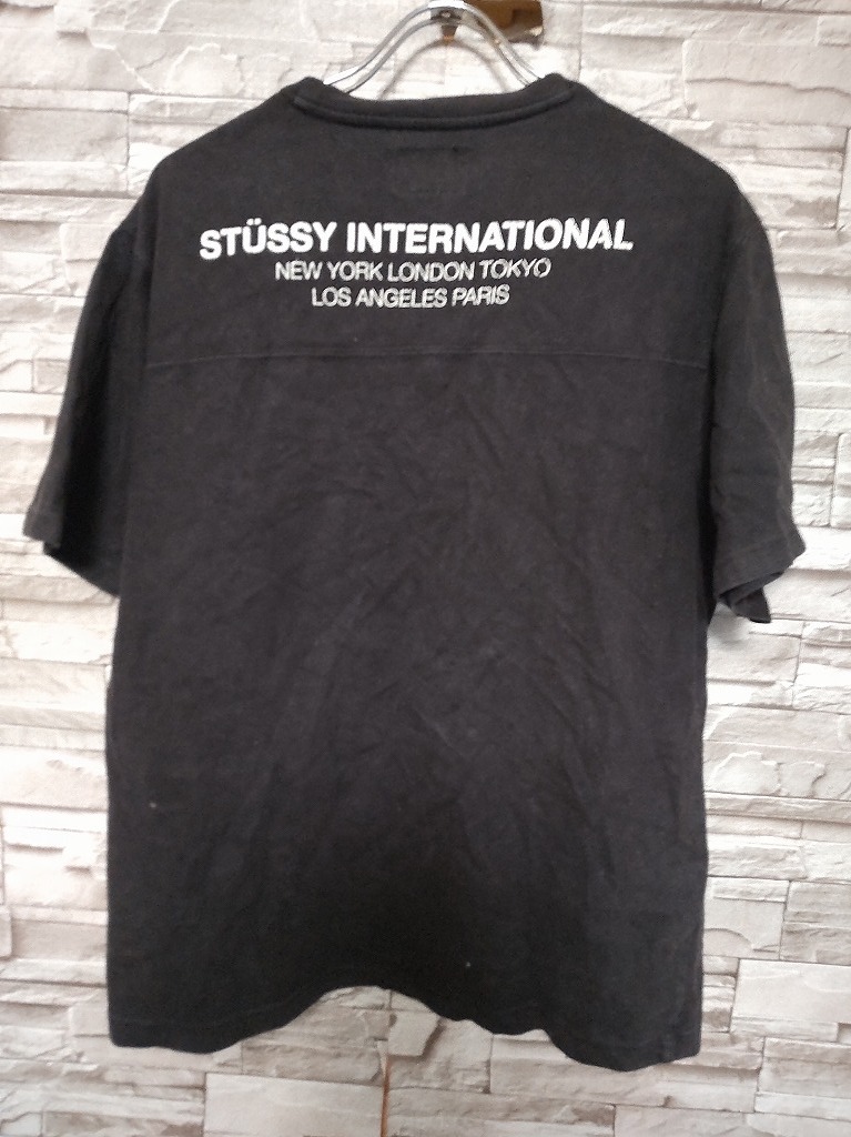 men's G808 STUSSY ステューシー プリント 半袖 フットボール Tシャツ L ブラック _画像3