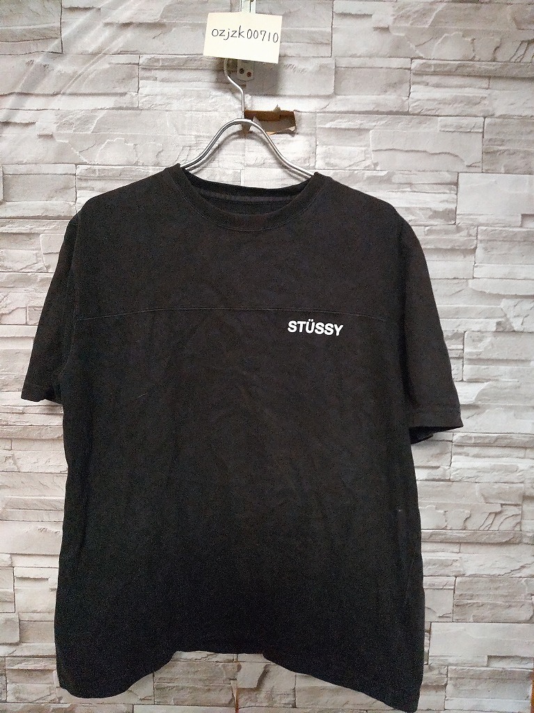 men's G808 STUSSY ステューシー プリント 半袖 フットボール Tシャツ L ブラック _画像2