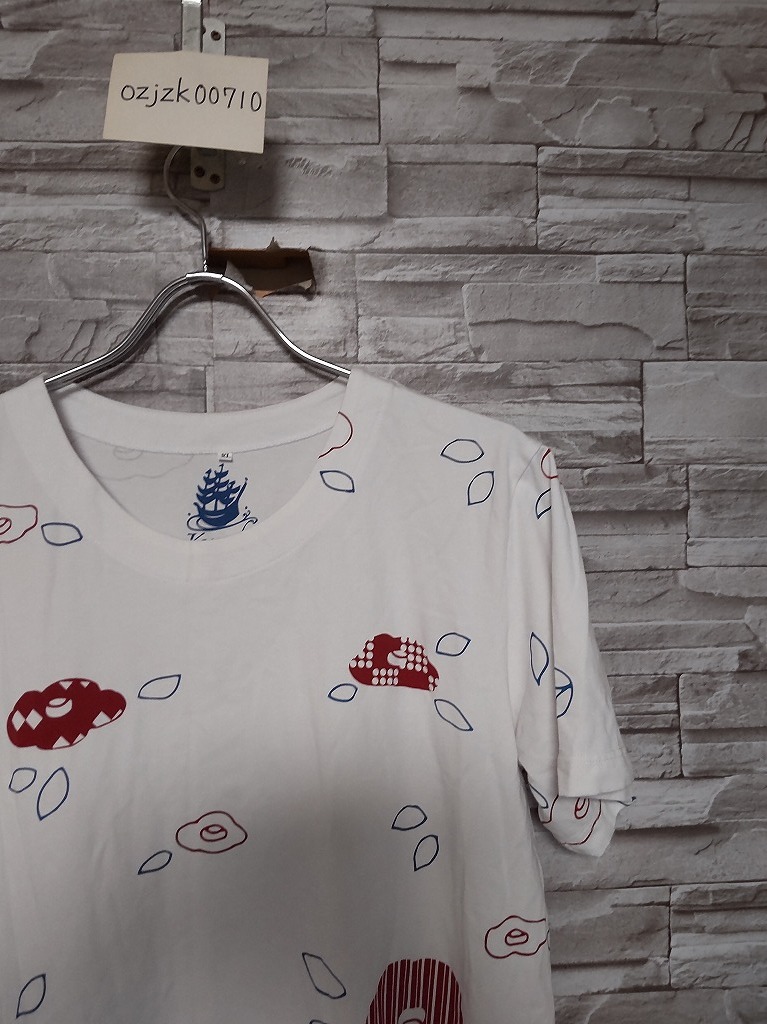 women's G812 kurofune クロフネ 総柄 和柄 半袖Tシャツ XL ホワイト カットソー_画像1