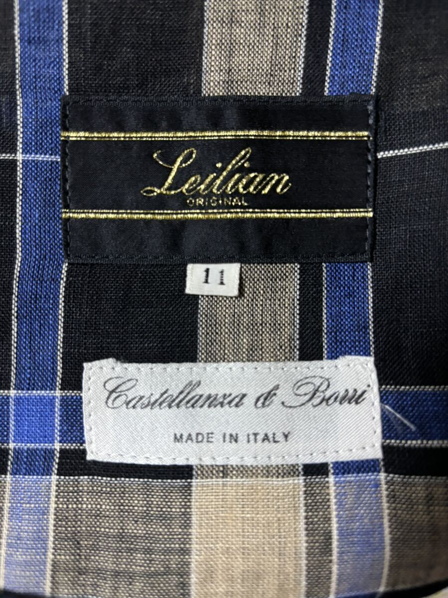 leilianレリアン イタリア製 チェック柄 麻ジャケット サイズ11_画像5