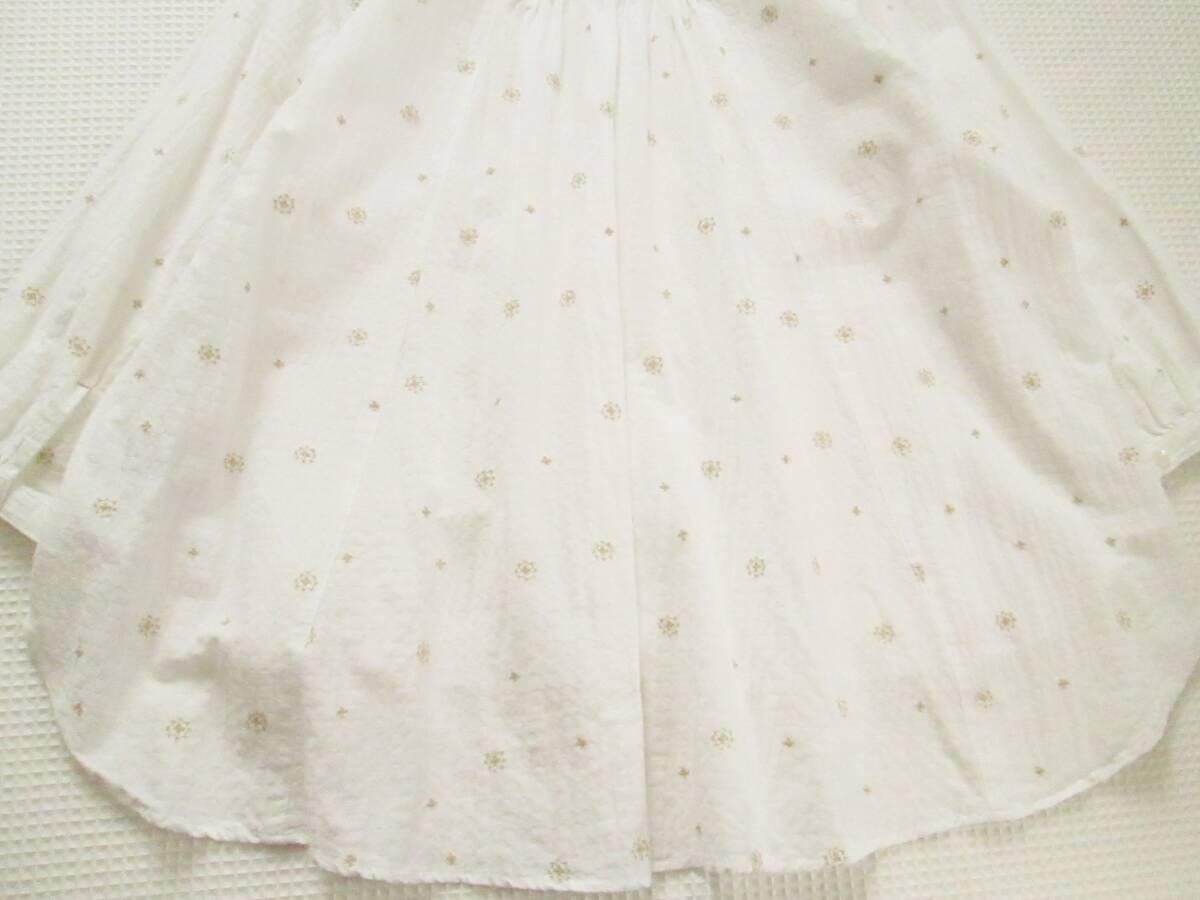 Golden Bear Golden Bear large size LL * feeling of luxury linen Blend embroidery 7 minute sleeve blouse shirt * white × beige 