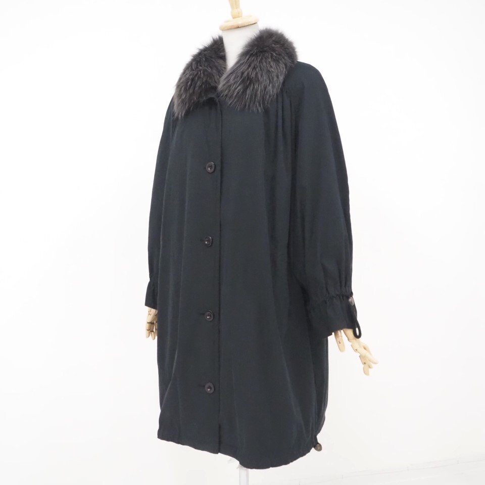 美品【 ETERNA FURS / ライナー取外し可 / 日本製 】高級毛皮 ポリ / ナイロン×フォックス ◆ロングコート 93cm丈 ◆ブラック ◆U494Y_画像3