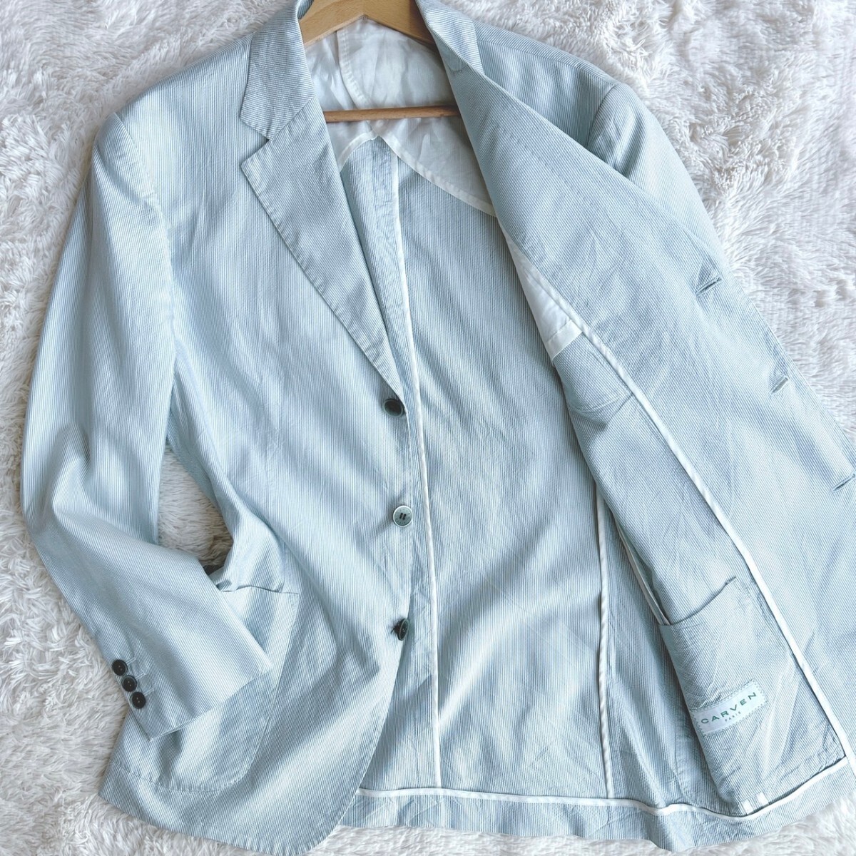 [ волокно. драгоценнный камень. шелк 100%]CARVENkaruven tailored jacket весна лето summer жакет шелк M размер мужской Anne темно синий Sara Sara материалы 