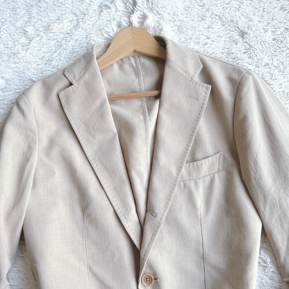 [. height. excellent article ]RING JACKET Salon de GW ring jacket linen. tailored jacket beige Anne navy blue men's S flax spring summer Kiyoshi . feeling 