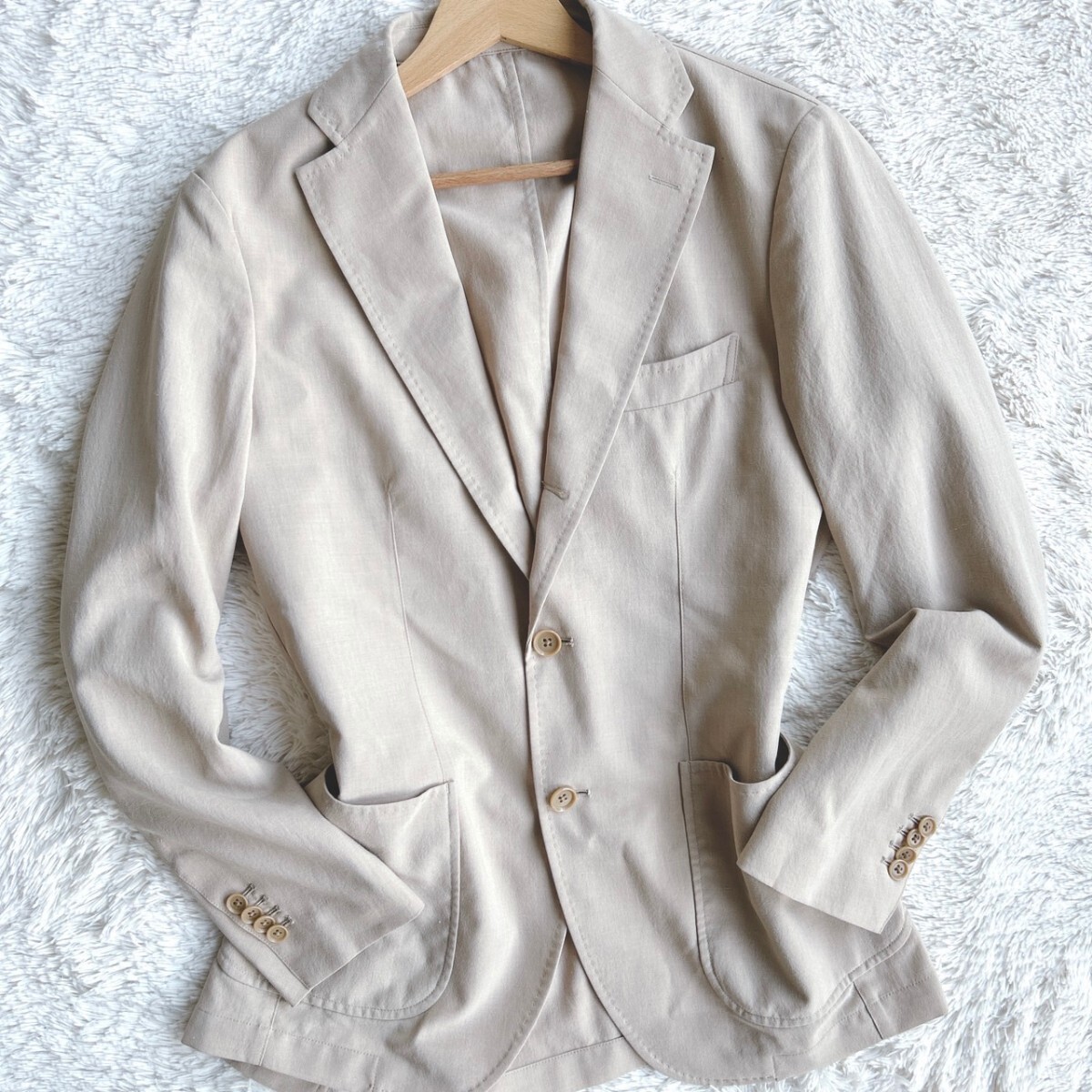 [. height. excellent article ]RING JACKET Salon de GW ring jacket linen. tailored jacket beige Anne navy blue men's S flax spring summer Kiyoshi . feeling 