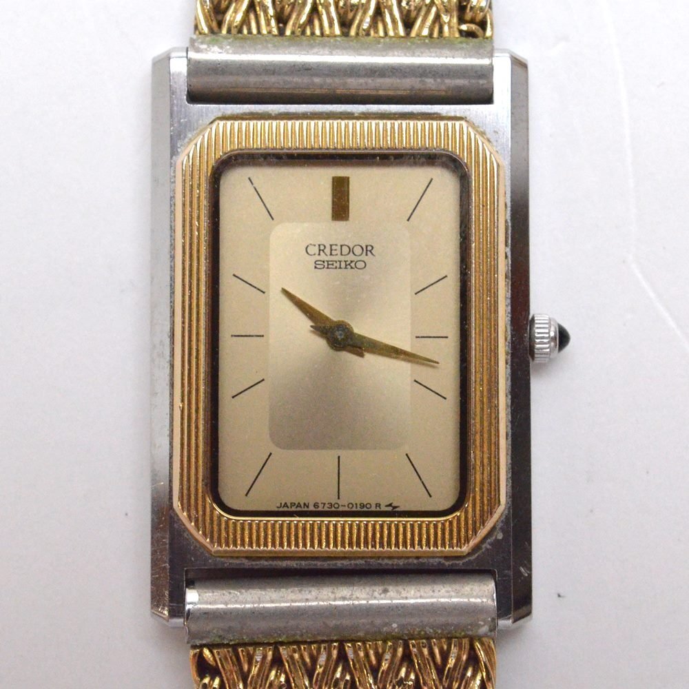 セット販売 動作品 SEIKO CREDOR クォーツ 14Kベゼル 6730-5100 レディース 6730-5090 メンズ 腕時計 セイコー クレドール_画像3