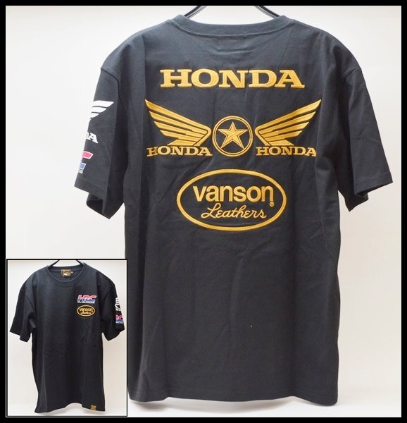 新品 タグ付き vanson×HONDA コラボ Tシャツ ブラック XLサイズ HRV-2403 バンソン ホンダ HRC WING 刺繍の画像1