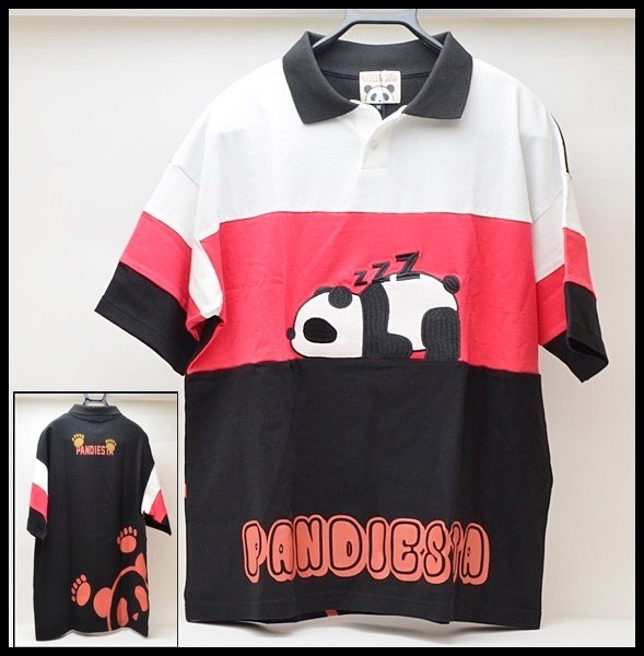 新品 タグ付き PANDIESTA JAPAN 半袖 BIGポロシャツ 刺繍 熊猫 523108 M パンディエスタジャパン