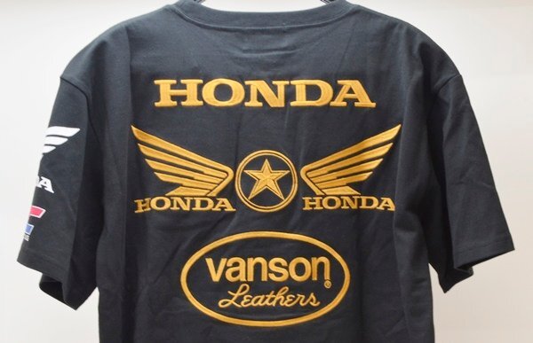 新品 タグ付き vanson×HONDA コラボ Tシャツ ブラック XLサイズ HRV-2403 バンソン ホンダ HRC WING 刺繍の画像3