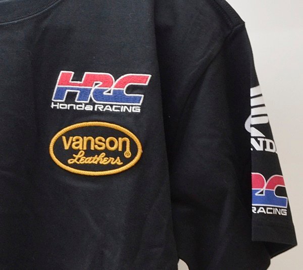 新品 タグ付き vanson×HONDA コラボ Tシャツ ブラック XLサイズ HRV-2403 バンソン ホンダ HRC WING 刺繍の画像5