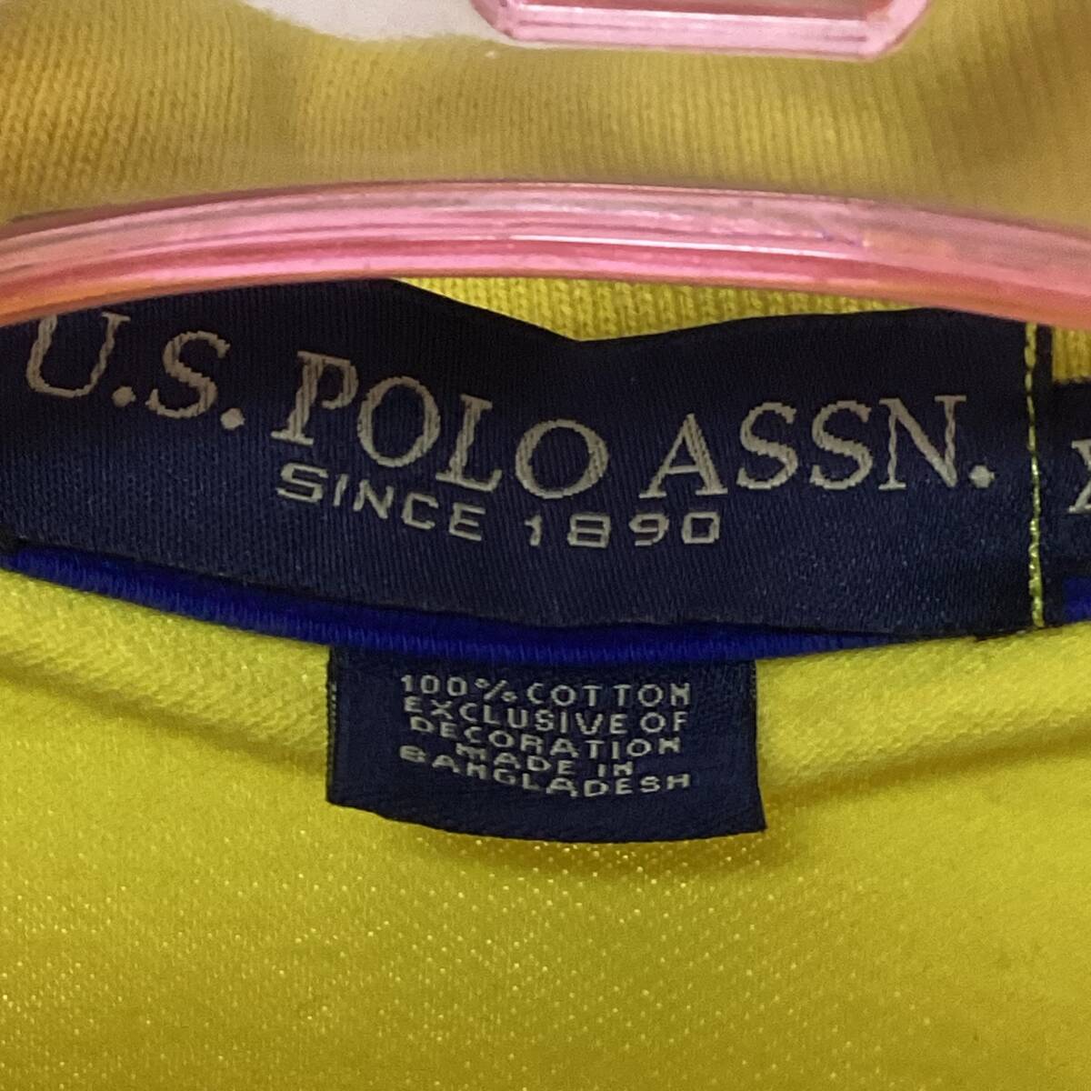 B519◆U.S.POLO ASSN.◆黄色ダブルビッグポニー半袖ポロシャツXLの画像4