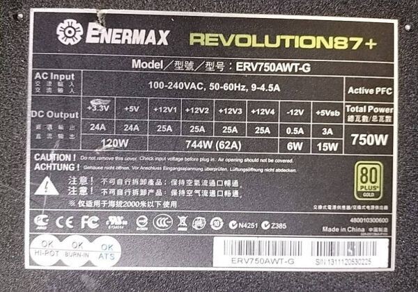 W164 ENERMAX ERV750AWT-G REVOLUTION87+ PC для источник питания BOX источник питания 
