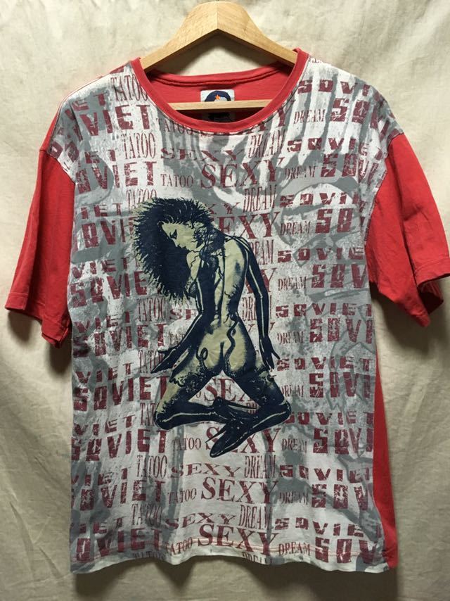 90's SOVIET イタリア製 Tシャツ 総柄 プリント_画像1