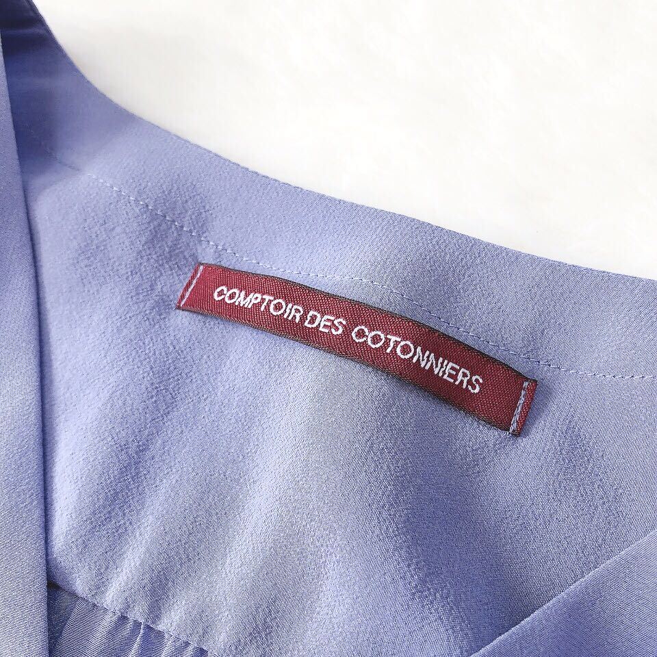 COMPTOIR DES COTONNERS コントワーデコトニエ ワンピース ベルト リボン Ｖネック レーヨン シルク 光沢感 パープル 薄紫 36 S_画像8