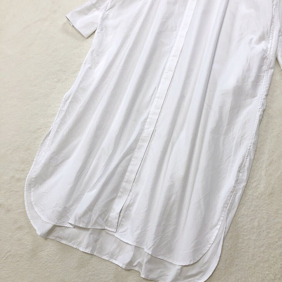 23区 シャツ ワンピース ロング バンドカラー ホワイト白 コットン100% 長袖 サイドスリット 大きいサイズ 46 3XL_画像3