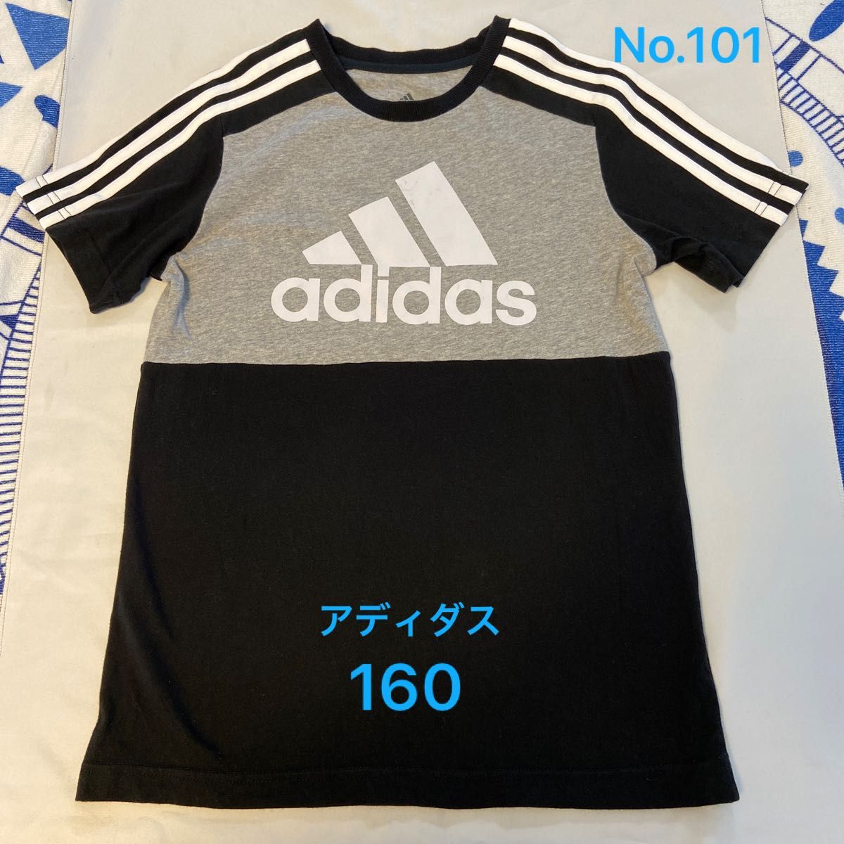 【USED】adidas アディダス 半袖Tシャツ Tシャツ 半袖 ブラック ロゴ 子供服160 No.101