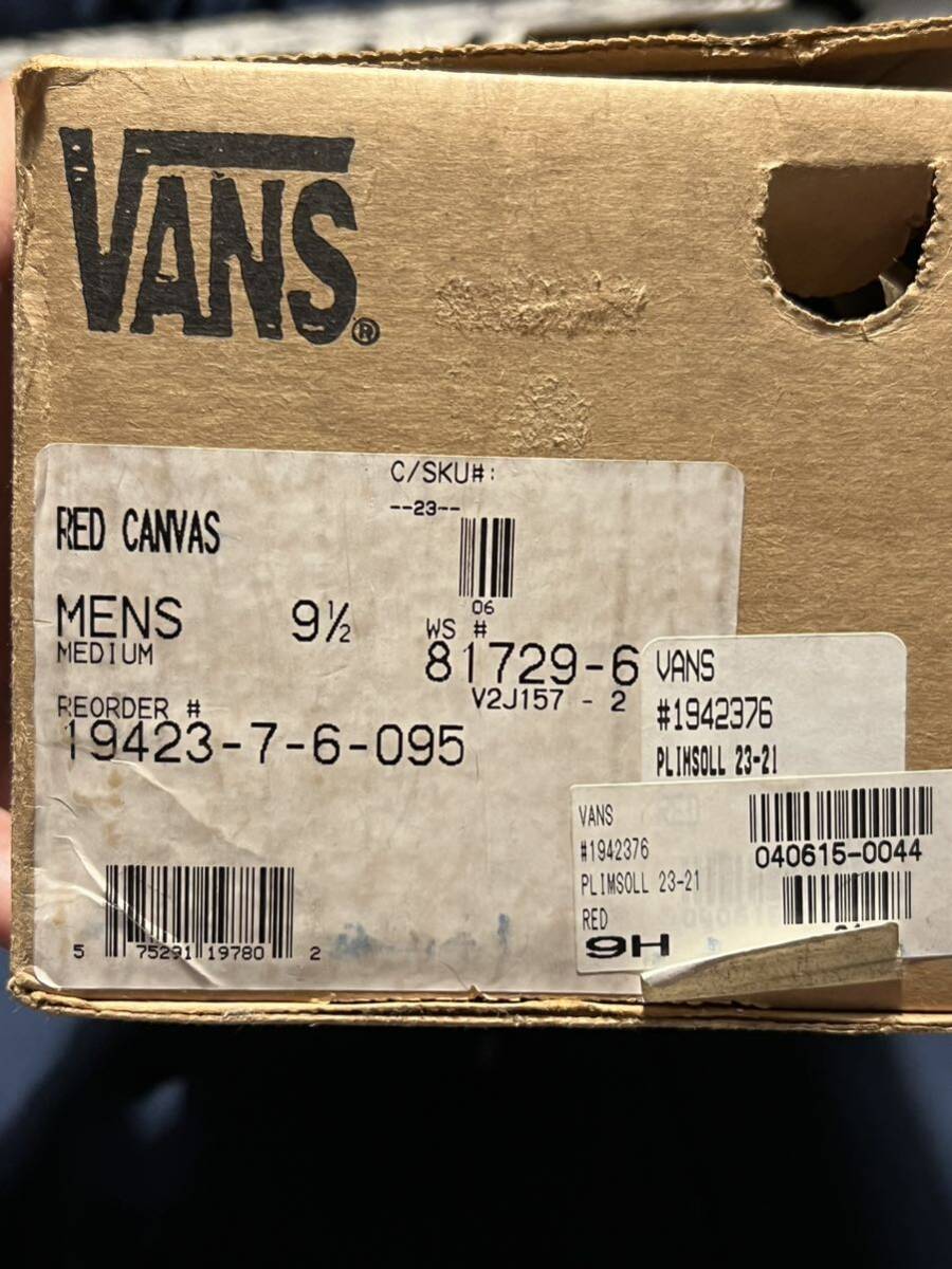 vansバンズ　アメリカ製　USA製 US9.5 27.5センチ　デッドストック　赤　CANVAS オリジナル　