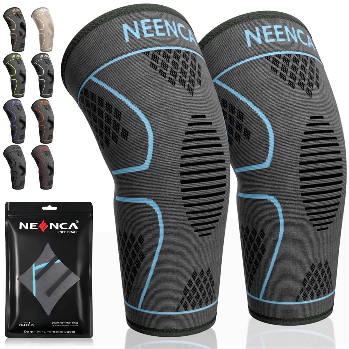 NEENCA 膝サポーター 2枚セット スポーツ用 膝保護 通気性 膝安定 日常生活 左右 男女兼用  (スカイブルー M)