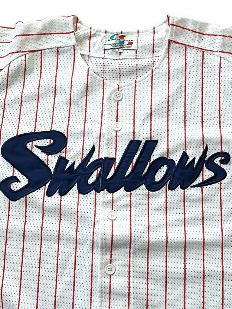 ●●Yakult Swallows ヤクルトスワローズ プロ野球 メッシュ ベースボールシャツ サイズフリー 白x赤ラインx紺●●の画像2
