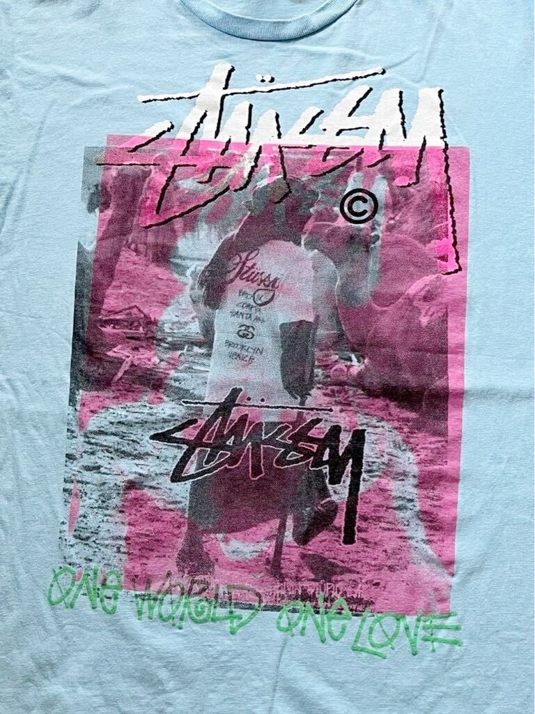 ●●STUSSY ステューシー ONE WORLD ONE LOVE レゲエマン T サイズL 水色系●●_画像2