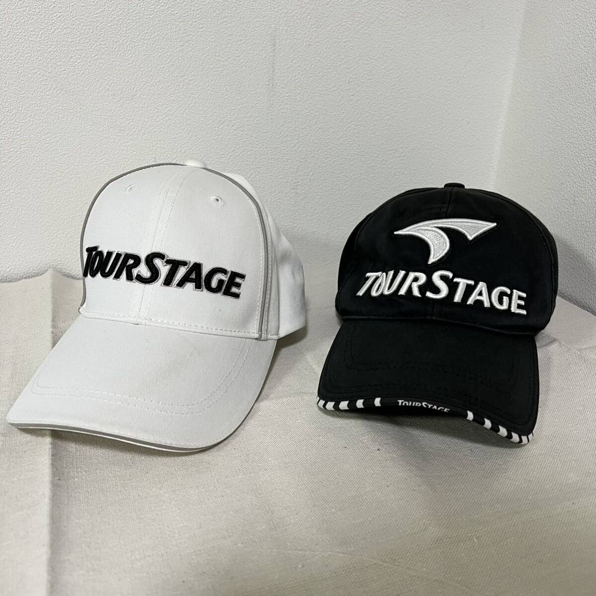 SI■ TOUR STAGE ツアーステージ キャップ 2点セット 黒 白 ゴルフ スポーツ LLサイズ フリーサイズ ロゴ シンプル アウトドア の画像1