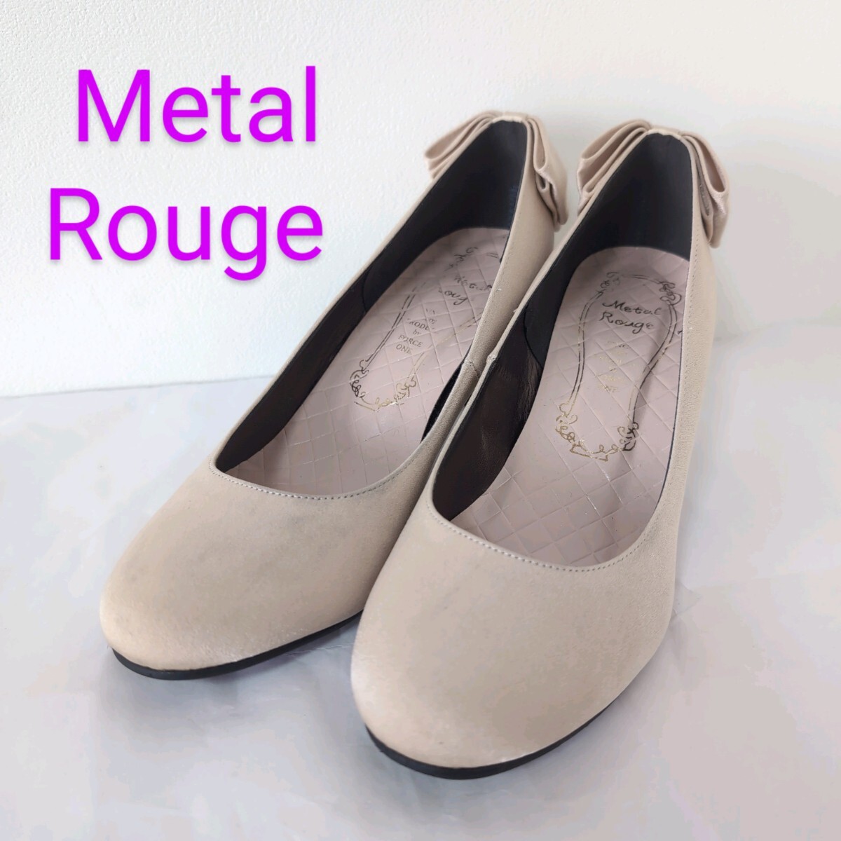 MO# unused # metal rouge pumps back ribbon charm attaching lady's 24cm heel height 6.5cm beige corn heel party 