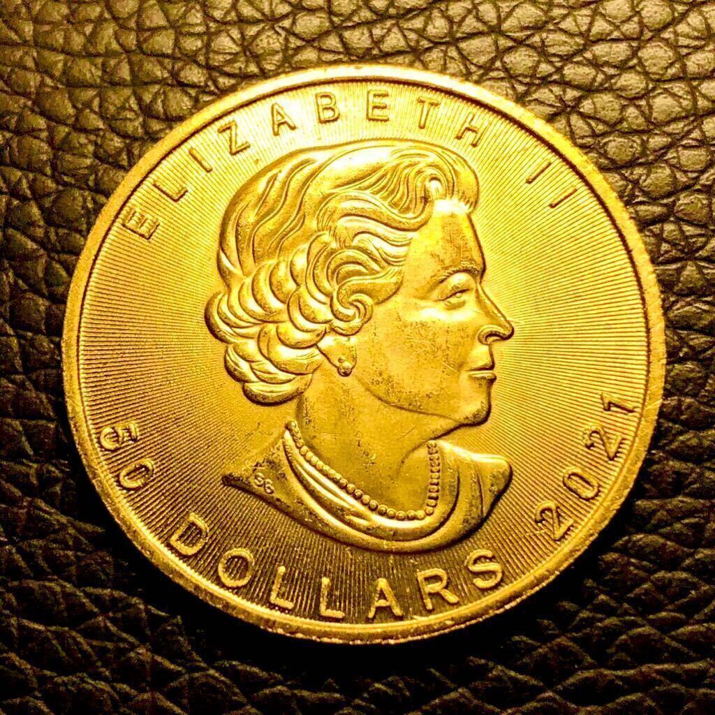 外国古銭 カナダ エリザベス2世記念 2021年 小型金貨 メイプルリーフ金貨 の画像2