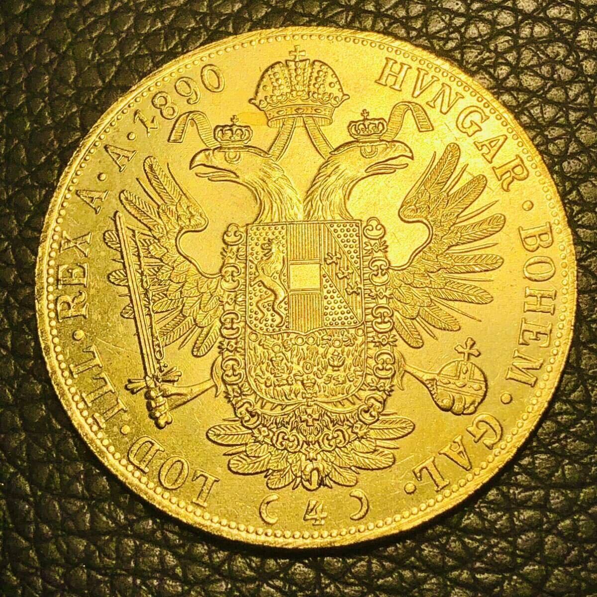 外国古銭 オーストリア　1890年　4ダカット金貨　フランツ・ヨーゼフ1世 双頭の鷲　ハンガリー国王　古銭 大型金貨_画像1
