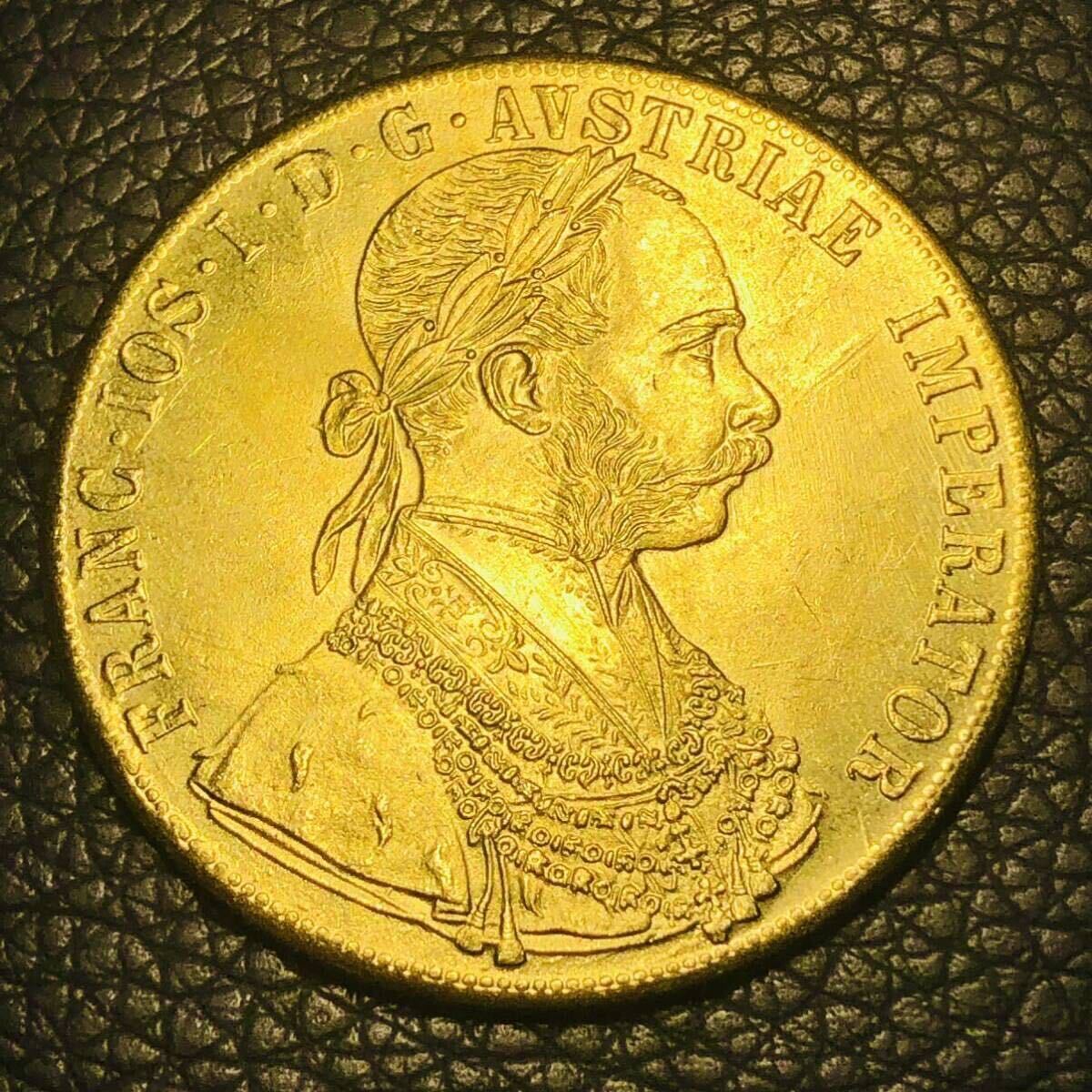 外国古銭 オーストリア　1890年　4ダカット金貨　フランツ・ヨーゼフ1世 双頭の鷲　ハンガリー国王　古銭 大型金貨_画像2