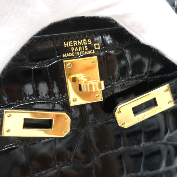 【美品】HERMES／エルメス　ケリー25　クロコダイル アリゲーター　ブラック　□B刻印　ショルダーバッグ　600040130_画像6