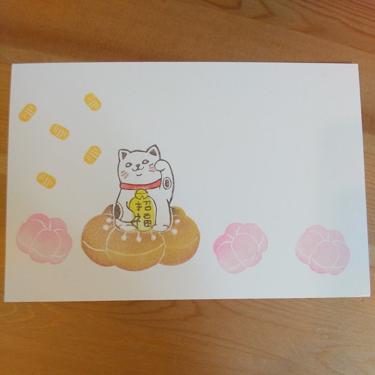 ＊★tobira★＊ 消しゴムはんこ ハンドメイド 中古《招き猫　梅最中　梅最中型座布団》★葉書*御朱印*手紙*カード等に【定形外￥120】_画像2