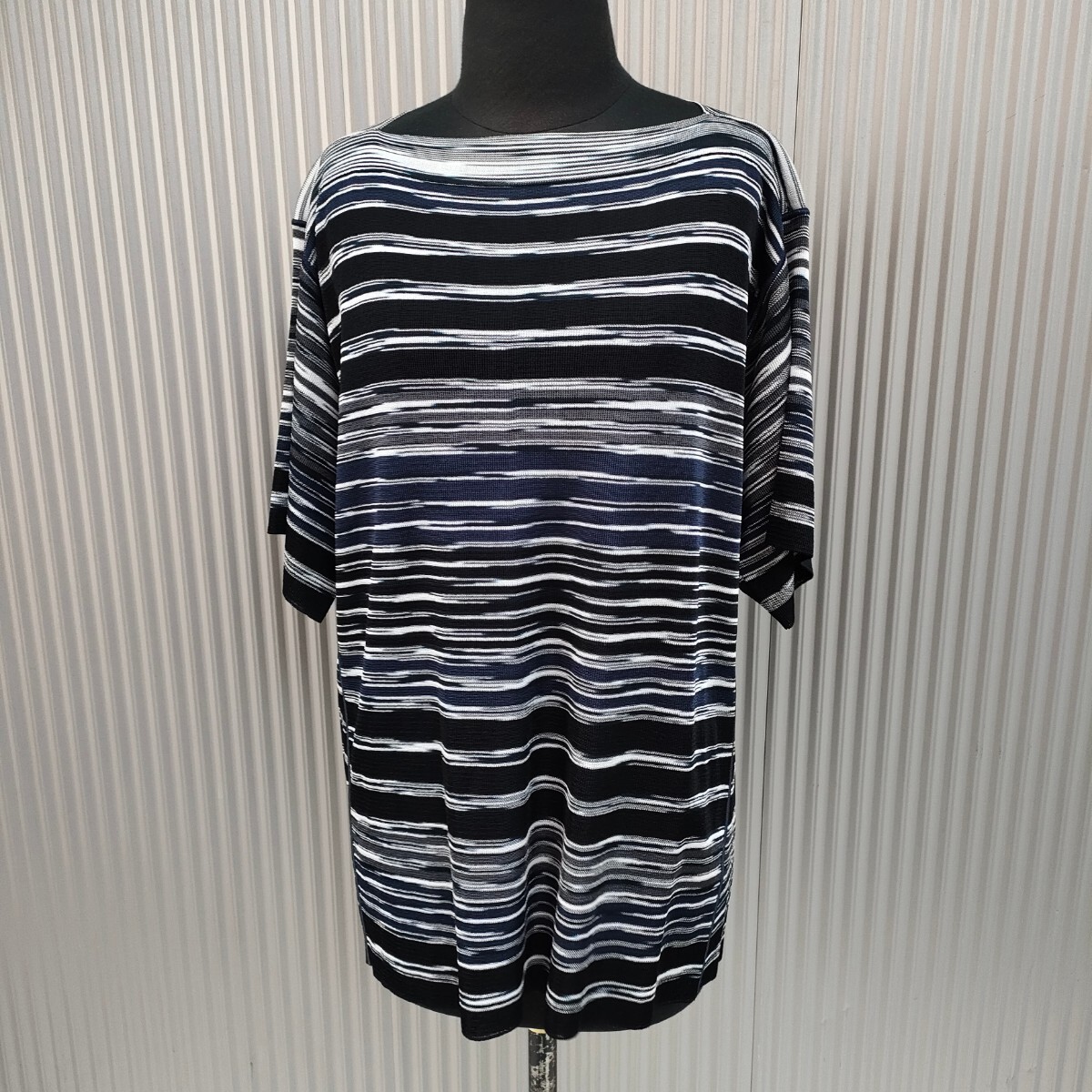 【極上/90s/00s/伊製】新品同様/ミッソーニMISSONI/古着/オレンジタグ/オンワード/柄物/ボーダー/スラッシュドネック/レーヨンニット/48_画像1