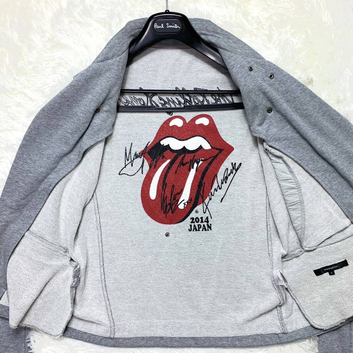 美品/極希少 ●JACKROSE ジャックローズ THE ROLLING STONES ローリングストーンズ ライダース ジャケット ロゴ スタッズ プリント L 灰色_画像3