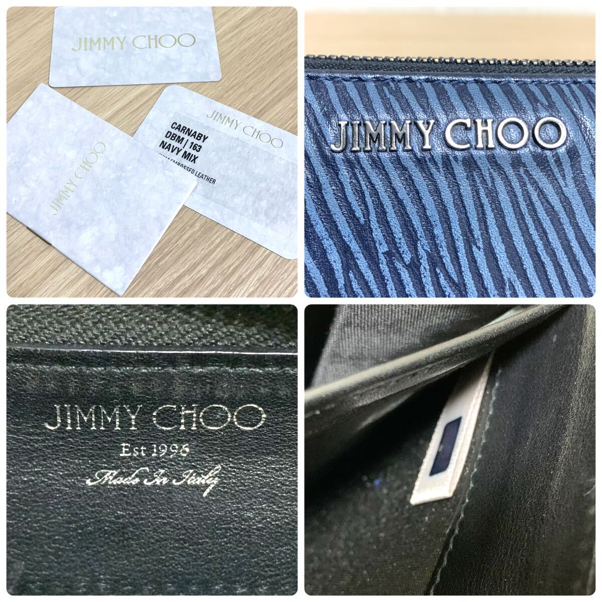  прекрасный товар / редкий дизайн *JIMMY CHOO Jimmy Choo мужской длинный кошелек раунд застежка-молния Zippy общий рисунок Zebra узор epi кожа натуральная кожа темно-синий темно-синий 