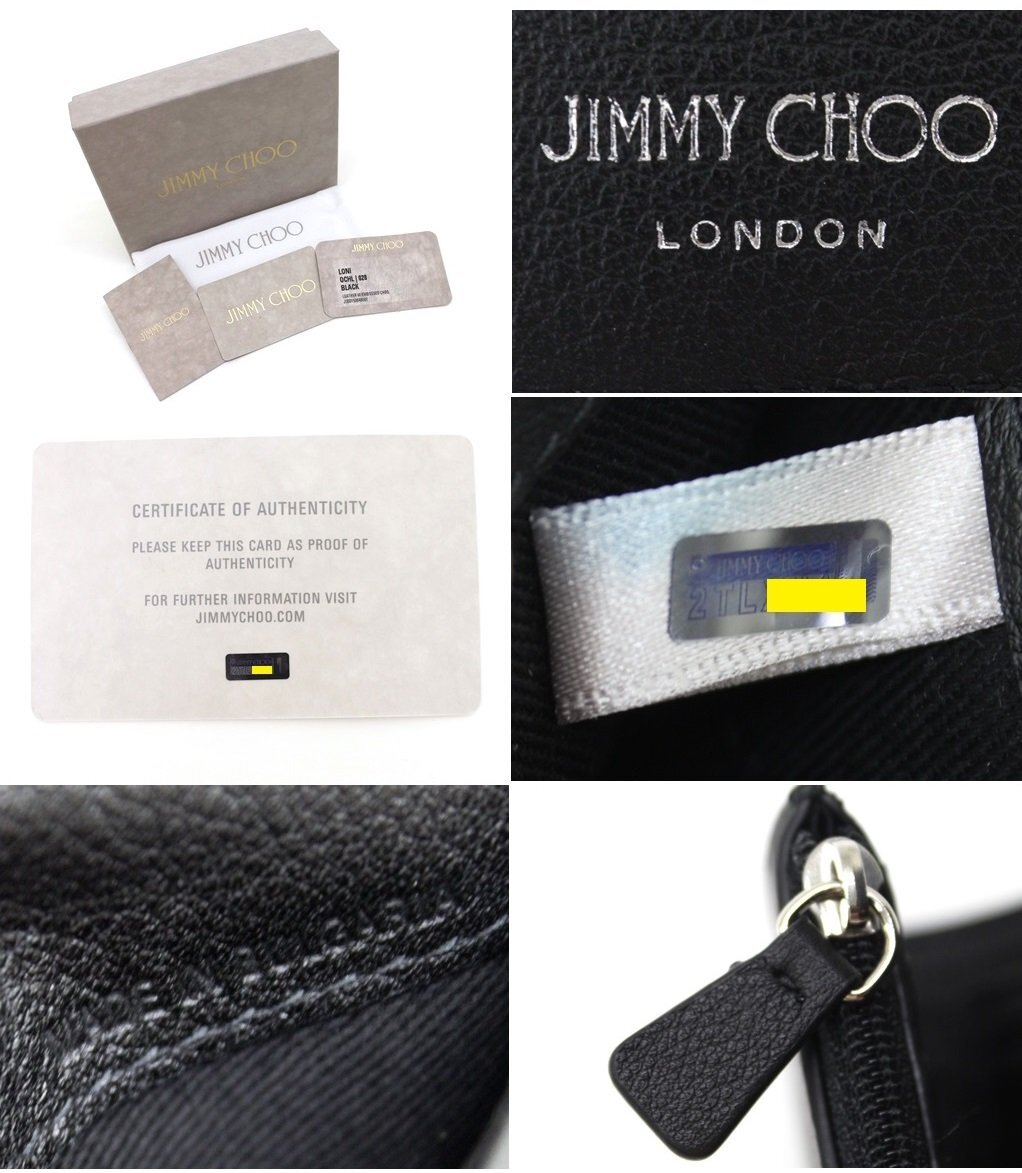 8 десять тысяч новый товар *JIMMY CHOO Jimmy Choo * кожа en Boss Logo три складывать кошелек LONI чёрный 1 иен 