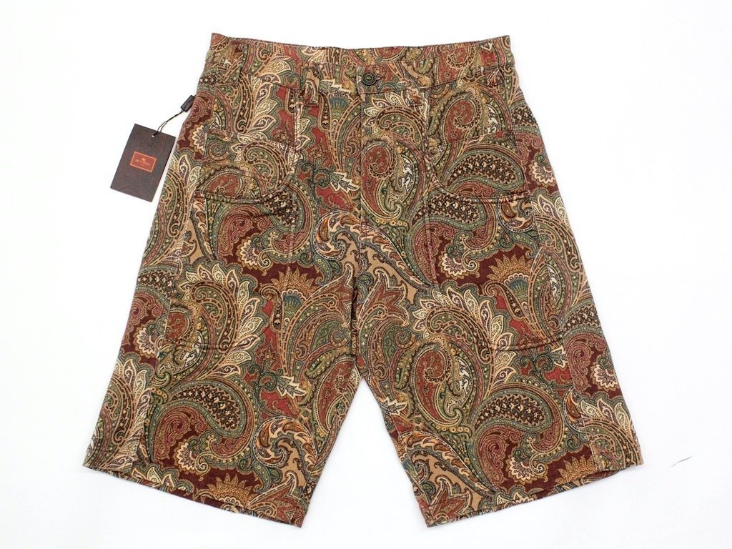 20万新品◆32◆【ETRO】エトロジャパン イタリア製コットン混ペイズリー柄バミューダハーフパンツ赤紫 1円_画像2