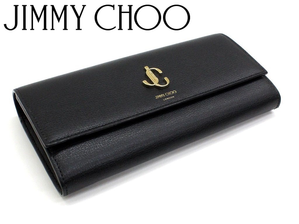 10万新品◆JIMMY CHOOジミーチュウ◆ロゴデザイン黒レザー長財布1円_画像1