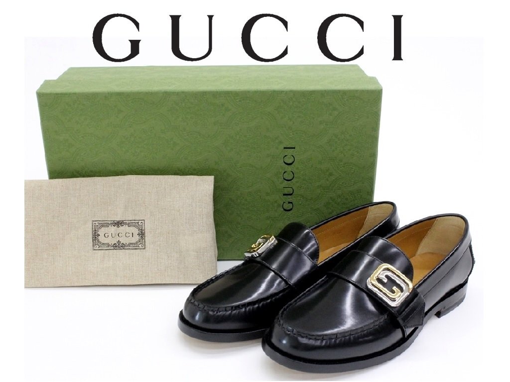 18 десять тысяч новый товар *7=26.*GUCCI Gucci чёрный GG узор имеется кожа мокасины Loafer обувь [MILLENNIAL RIBOT]1 иен 