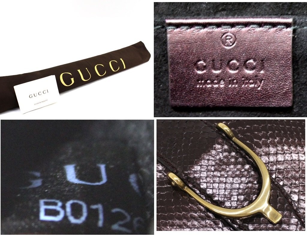 40万新品◆GUCCI グッチ 『ソフトスティラップ』濃紫パイソンレザーワイドクラッチバッグ１円_画像9