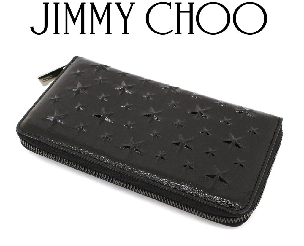 13万新品◆JIMMY CHOOジミーチュウ◆エンボススター黒ラウンドジップ長財布1円_画像1