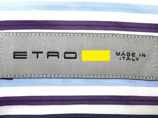 8万新品◆40=M～L◆エトロ◆紫青系マルチカラー 爽やかコットンダブルカフスシャツ【ETRO】1円_画像8