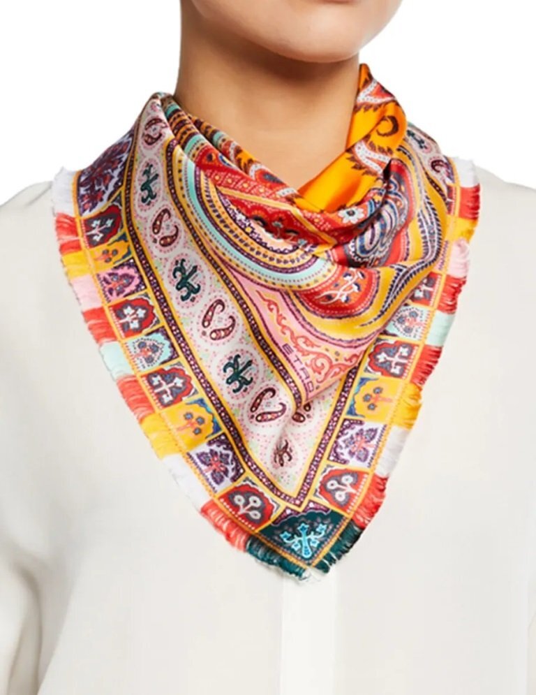 10 ten thousand new goods * Etro * red × white silk 100%da mask pattern scarf 67×67[ETRO] 1 jpy 