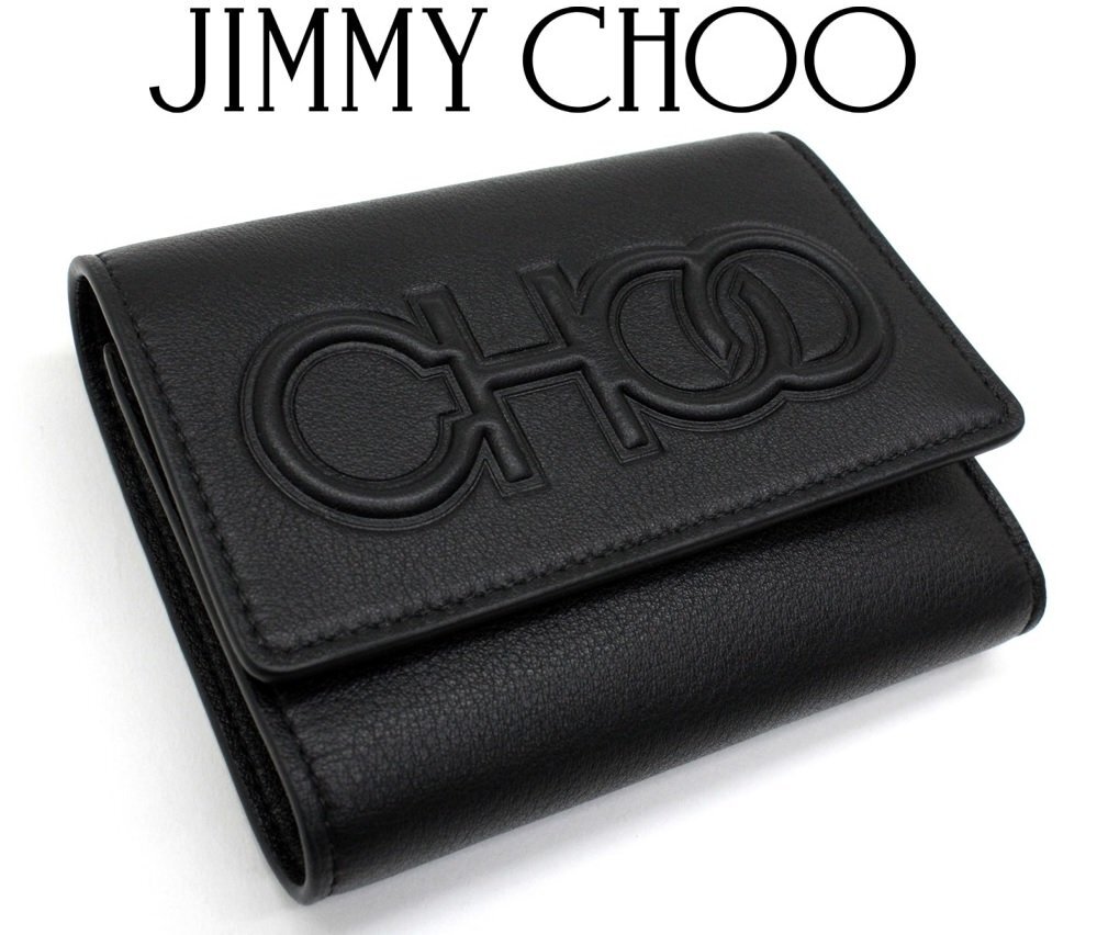 8 десять тысяч новый товар *JIMMY CHOO Jimmy Choo * кожа en Boss Logo три складывать кошелек LONI чёрный 1 иен 