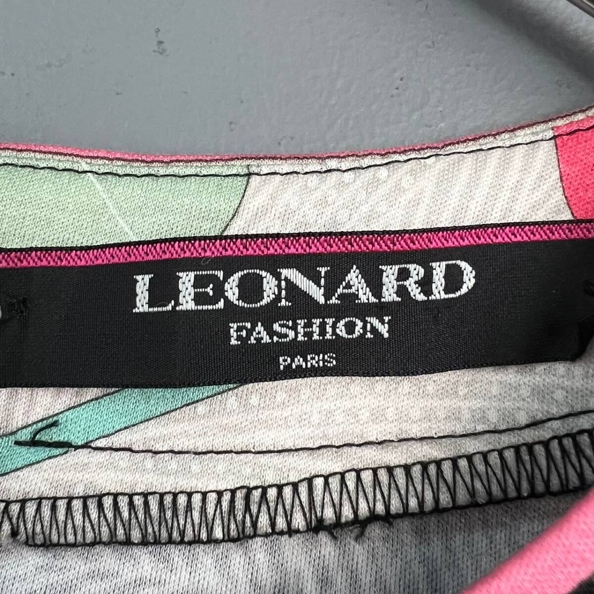 Wm582 正規品 日本製 LEONARD レオナール 半袖 カットソー プルオーバー コットン 100% 花柄 総柄 ボタニカル レディース L_画像8