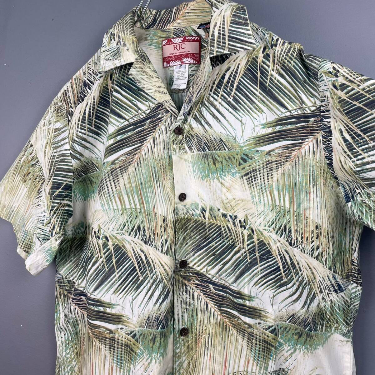 Wm697 Гаваи производства RJC Robert *J * Clancy короткий рукав гавайская рубашка Hawaiian открытый цвет . воротник общий рисунок мужской свободно 