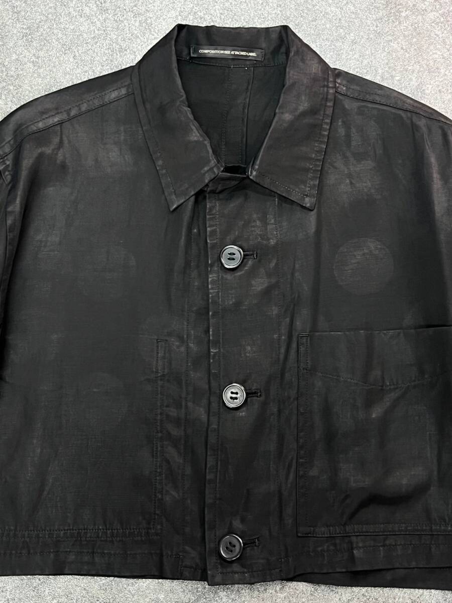 Wm578 日本製 Y's ワイズ ヨウジヤマモト ショート丈 ジャケット 短丈 半袖 シャツ ブラウス 水玉 ドット柄 黒 リネン混 レディース 1_画像4
