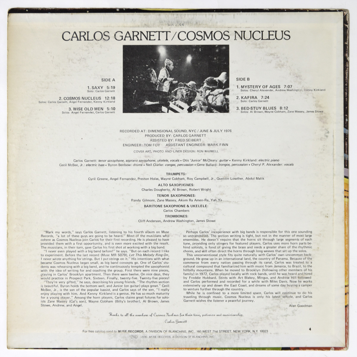 USオリジナル Carlos Garnett / Cosmos Nucleus / Muse Records MR 5104 激レア・プロモ盤 試聴可 LPレコード カルロス・ガーネット_画像2