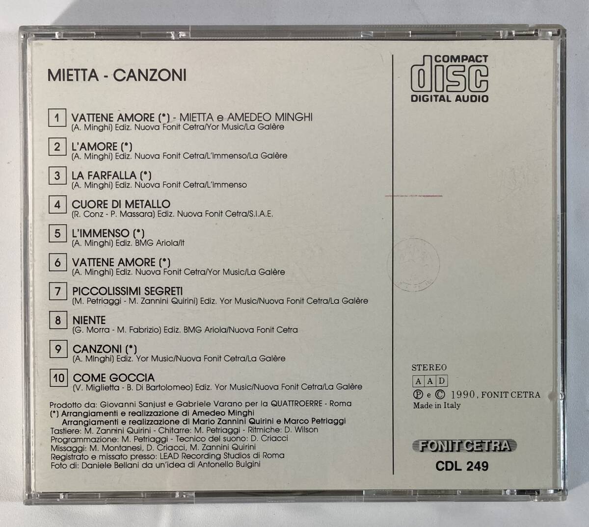 ミエッタ (Mietta) / Canzoni 伊盤CD Fonit Cetra CDL249 STEREO_画像2