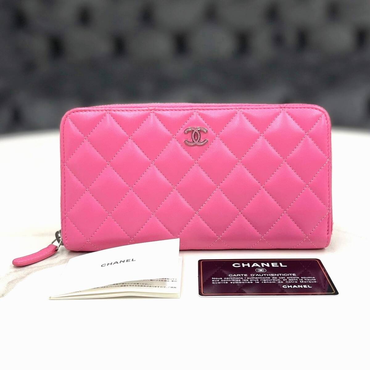 美品 シャネル 長財布 マトラッセ ラムスキン ピンク 27番台 美品 シャネル 長財布 マトラッセ ラムスキン ピンク 27番台