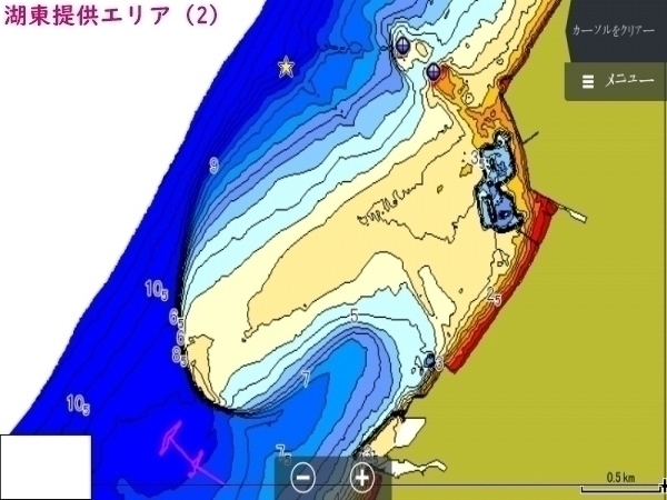 H31.1作成（Ver1.0）　ローランス魚探用琵琶湖湖東広域マップ（LOWRANCE REEFMASTER AT5ファイル）_LOWRANCE HDS 魚探画面